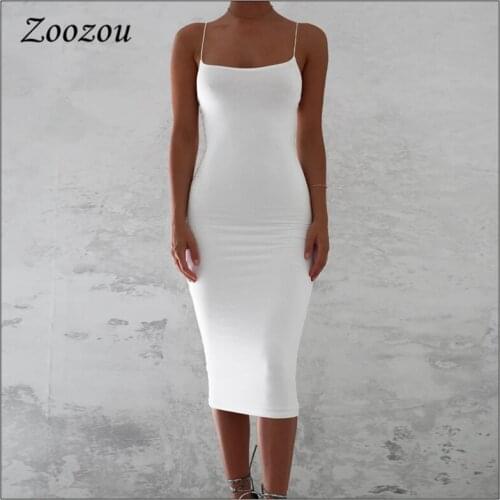 Summer Women Bodycon Midi Camisole Dress Plus Size Sleeveless Backless Slim Dress White Elegant Party female Clothing New Custom