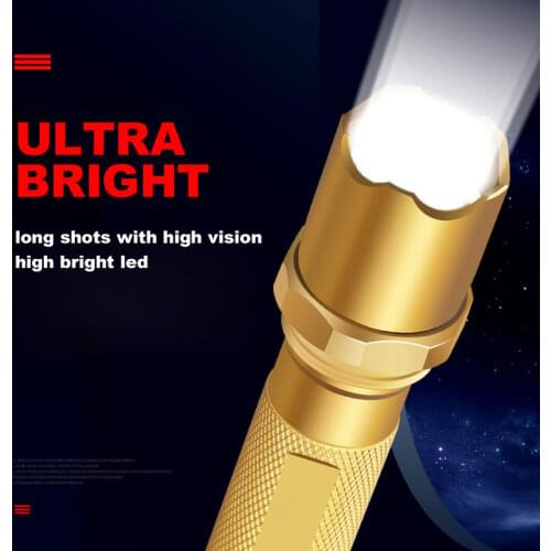 Small LED Zoom Flashlight Ultra Bright Long Range Waterproof Mini Gold Lantern Outdoor Portable Torch Built-in 18650 Battery