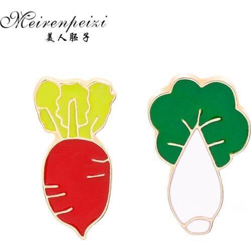 Meirenpeizi Cabbage and Carrot Pins Lapel pin Easter Cabbage Jewelry Plant Enamel pin Brooches for Woman men girls