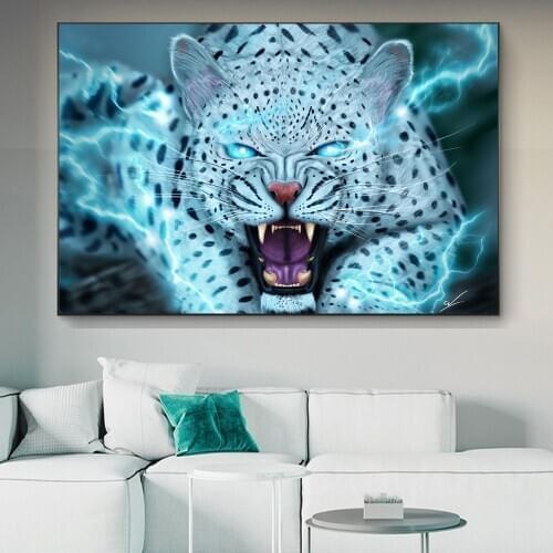 Mythical Lightning Snow Leopard Wall Painting Art On Canvas Prints Tiger Animal Poster Picture For Living Room Modern Decoration