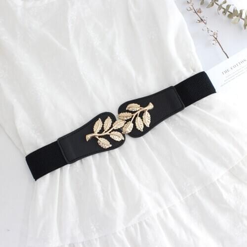 Leaf waist seal Fashion stretch wide cummerbunds gold alloy leaves belts elastic waistbands for dress coat wedding decorate girl