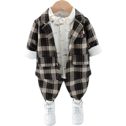New Children Spring Autumn Fashion Clothes Kids Boys Gentleman Suit Coat Shirt Pants 3Pcs/sets Infant Plaid Cotton Sportswear