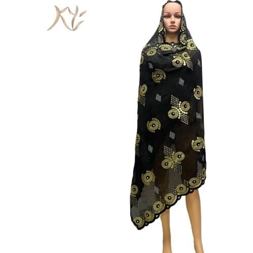 Sales Volume High Quality African Muslim Women Scarf Cotton Cut Out Embroidered Headscarf Large Size Embroidered Shawl For Pray