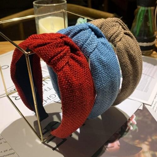 Classic Solid Knitted Hairband Bezel Wide Side Headband 2021 Fashion Cross Knot Hair Hoop Band Turban Hair Accessories Headwear