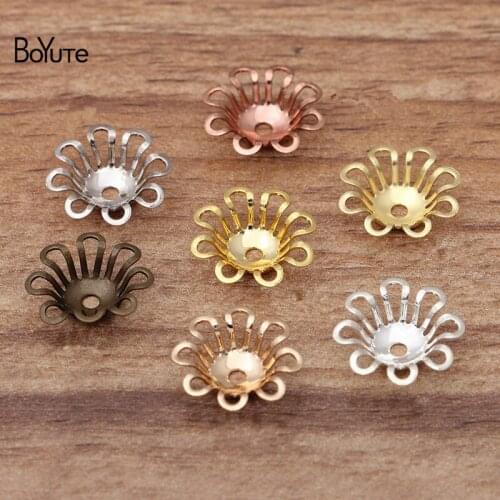 BoYuTe Wholesale (100 Pieces/Lot) Metal Brass Stamping 4*15MM Filigree Flower Bead Caps DIY Jewelry Findings