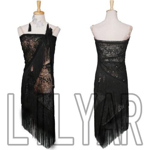 New Latin dance dress competition dress performance Dress Adult custom black scarf and Jumpsuit