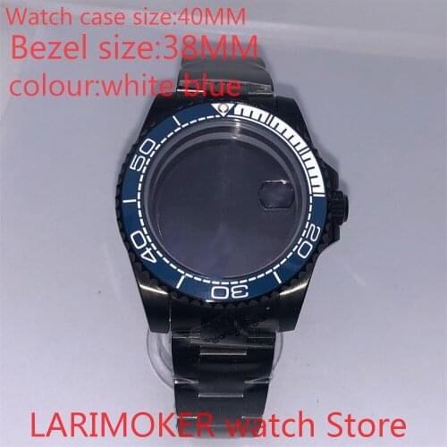 Suitable for NH35 NH36 Miyota 8215 40mm 904L stainless steel housing, sealed black back cover, with rotating bezel whtie blue