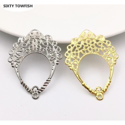 30 pcs/lot 42mmx31mm Gold color/White K Metal Filigree Flowers Slice Charms Pendant base Setting Jewelry DIY Earrings Components