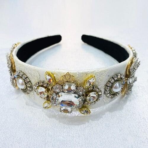 Luxury Rhinestones Soft Headbands for Women Full Crystal Hairbands White HairBands Baroque Hair Accessories