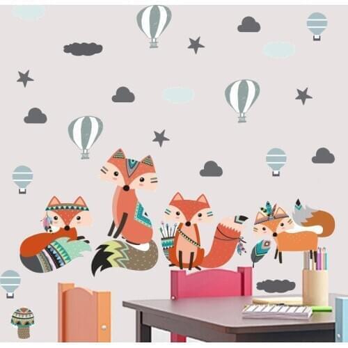 Lovely Parachute Hot Air Balloon Stars Clouds Wall Stickers for Bedroom Childrens Room Wall Layout for Adding Warmth Freshness