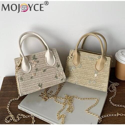 PU Woven Lace Flower Messenger Bag Fashion Women Beach Vacation Chain Mini Purse Leisure Lady Top-handle Mini Handbag