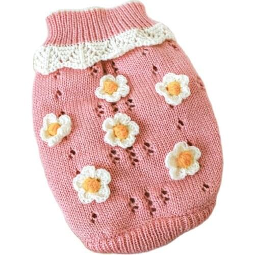 Small Dog Cat Knited Sweater Dog Jumper Flowers Design Puppy Hoodie Winter Warm Clothes Apparel