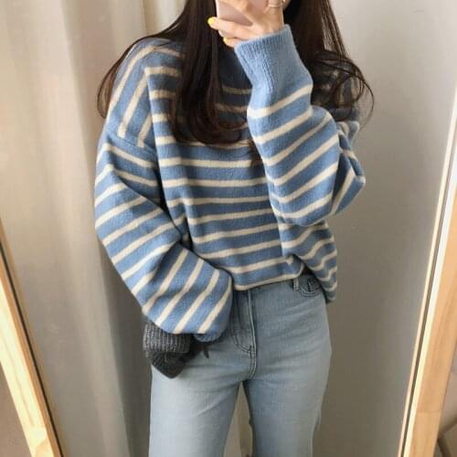 Loose casual chic striped long-sleeved sweater
