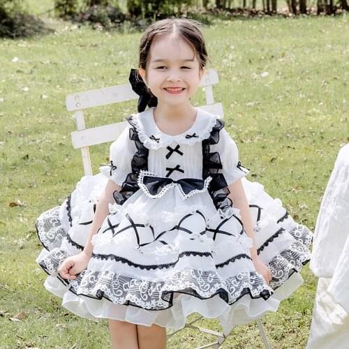 Spanish Court Vintage Dresses for Girls Summer Lace Baby Lolita Ball Gown Toddler Infant Birthday Party Baptism Clothing