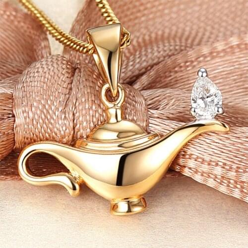 Aladdin Magic Lamp Aladdin Genie Wish Lamp 925 Sterling Silver Necklace Pendant Jewelry For Women Girls Gifts