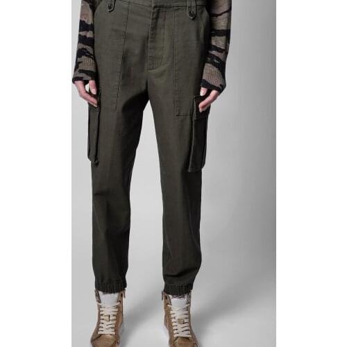 2021 Autumn New Womens Cargo Pants Letter Embroidery Simple Casual Long Trousers with Pockets Ladies Bottoms