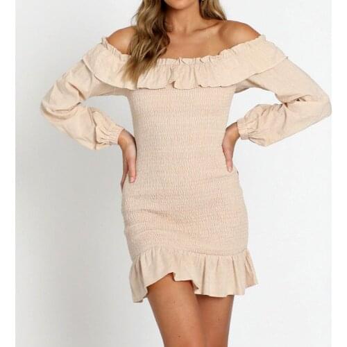 2021 Summer New Off Shoulder Ruffles Mini Dress Women High Waist Short Sleeve Sexy Beach Party Dresses Slim Holiday Vestidos