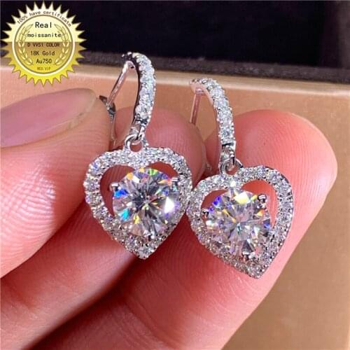 Soild 18K Au750 Gold Earrings A pair of Earrings 1ct 2ct 4ct 6ct DVVS best Color Moissanite