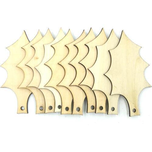 10pcs 95*50mm Wooden Embellishments with String Christmas Decoration Leaves Octagon Bells Wedding Decoration Craft Supplies