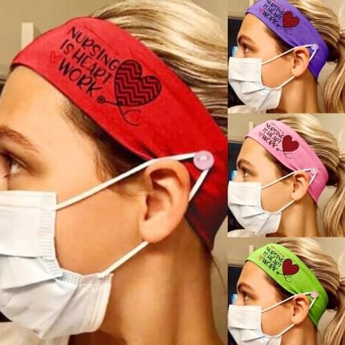 10 Pcs/Lot Fashion Elastic Hair Band Women Print Heart Turban Nurse Head Wrap Headband With Button For Nurses Women Accessories
