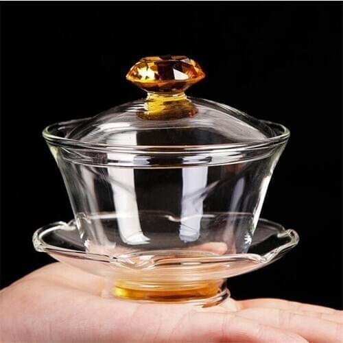 200ml Sapphire Chinese Glass Gaiwan Tie Guan Yin Kung Fu Tea Cup Travel Gongfu Tea Clear Clear Gaiwan Heat Resistant Traditional