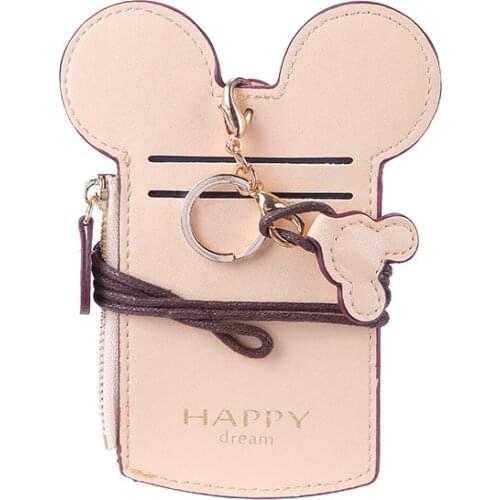 2021 Cartoon cute leather id card holder hanging Womens card holder Multifunction coin card wallet small Case for student card