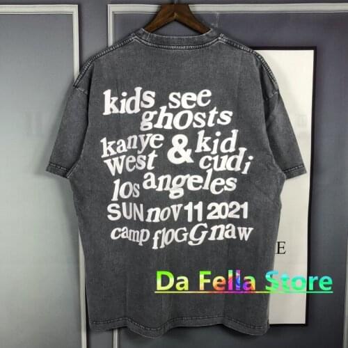 2021SS KSG T shirt KANYE WEST KID CUDI Tee Men Women Kids See Ghosts Tops High Quality Washed Old Vintage Short Sleeve