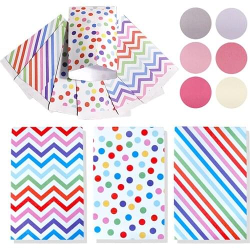 24Sets Rainbow Envelopes Colorful Polka Dot Stripe Chevron Stationery Envelopes with Stickers Party Invitation Gift Envelope