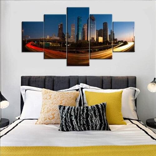 5 Panel Landscape Canvas Painting City Night Scene Picture Decoration Home Wall Art Posters And Prints Picture Giclee Artwork