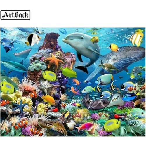 5d diy diamond painting underwater world full square dolphin fish rhinestone 3d diamond mosaic hand diamond embroidery sticker