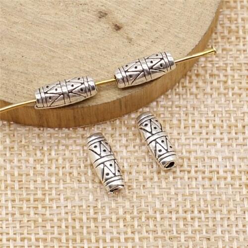 81pcs 11x4x4mm antique silver Engraved small hole beads charms diy retro jewelry fit Earring keychain hair card pendant