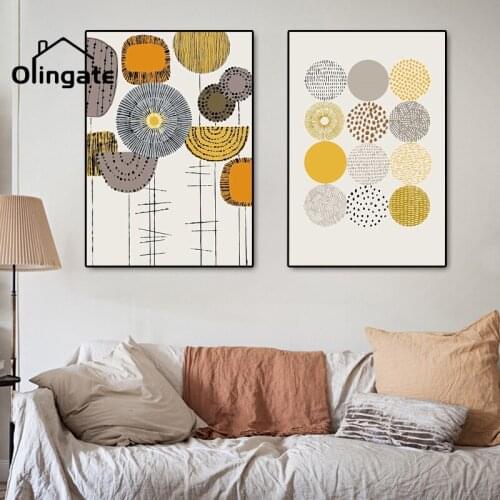 Abstract Geometric Circle Wall Art Nordic Colorful Line Round Canvas Painting One Piece Wall Art Home Decor for Living Room