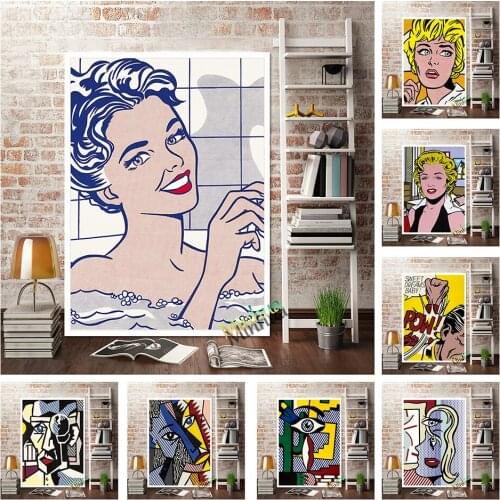 Roy Lichtenstein Abstract Wall Art Poster Retro Canvas Painting Silk Wall Picture For Living Room Home Decor Gift