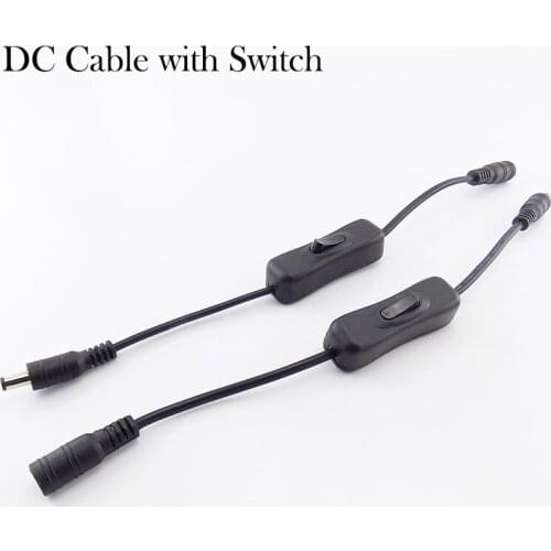 1pcs DC 5-24V DC Power Switch 5.5*2.1mm DC Power Connector Male Plug to Female Adapter Cable Wire Black CCTV Accessories