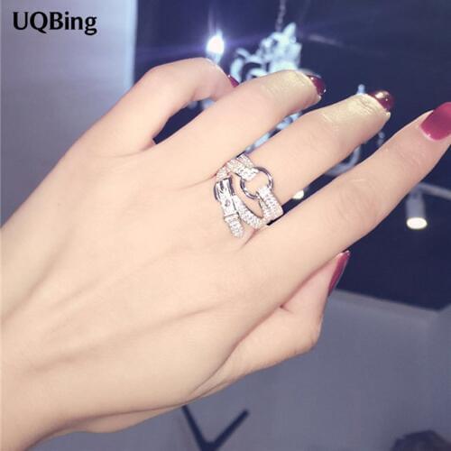 Free Shipping 925 Sterling Silver Belt Buckle Crystal Ring Wedding Brand Ring Jewelry Christmas Gift Women Jewelry Finger Rings