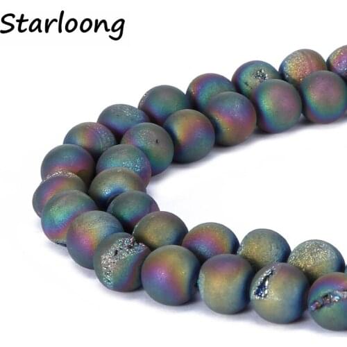 6mm 8mm 10mm 12mm natural stone beads Round Matte colorful frosted Drusy Agata loose Beads For DIY Jewelry making Bracelet