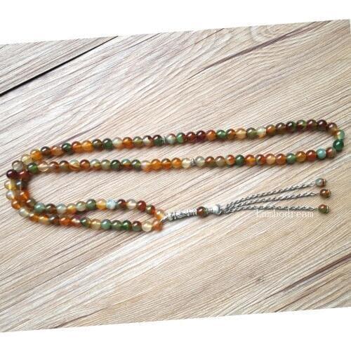 Natural Red Green agates Stone beads Islamic muslim 99 prayer bead tashih Rosary beads Allah Necklace Jewelry For Family gift