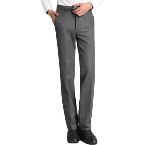 Color: Black Gray Autumn and Winter New Woolen Mens Casual pants Mens Cold and Warm Thick Wool Straight Trousers Size 28-37