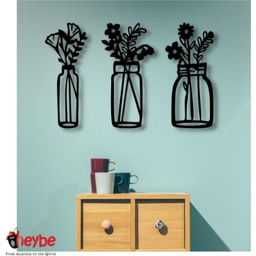 Flower Vase Wood Wall Decor 3 Pieces 40x20cm Black Color Modern Nature Bedroom Living Room Home Office Decoration New 3D Stylish Kitchen 2021 Modern Quality Gift Ornament Painting Art Classic Beautiful Cute