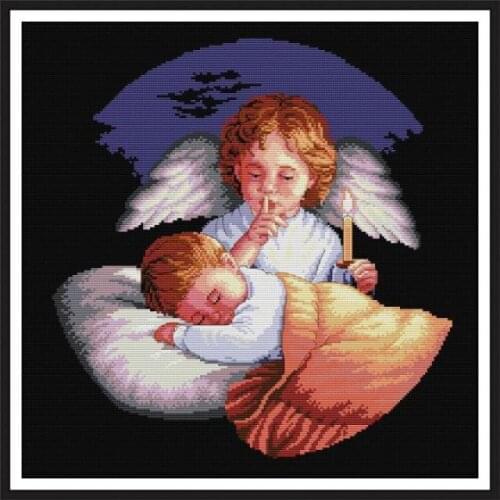 Baby Angels Guarding Pattern 11CT 14CT Wholesale DIY Cross-stitch Kits Embroidery Needlework Religion Style Painting for Bedroom
