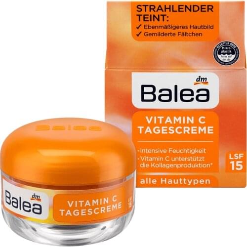 Germany Balea Dark Spots Face Brightener Vitamin C Day Cream SPF15 Collagen Production Moisturizing Radiant Youthfully Wrinkles