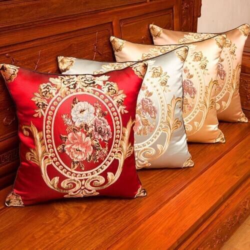 European luxury Silk Satin Jacquard 3D flocking pillow fabric sofa bed cushion high-end waist pillow cloth/45*45cm