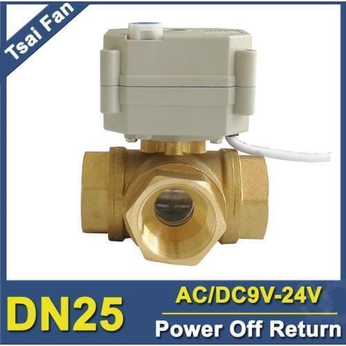 TF25-BH3-B Brass 1'' (DN25) 3 Way T/L Type Horizontal Power Off Return Valve AC/DC9-24V 2 Wires For Water Automatic Control