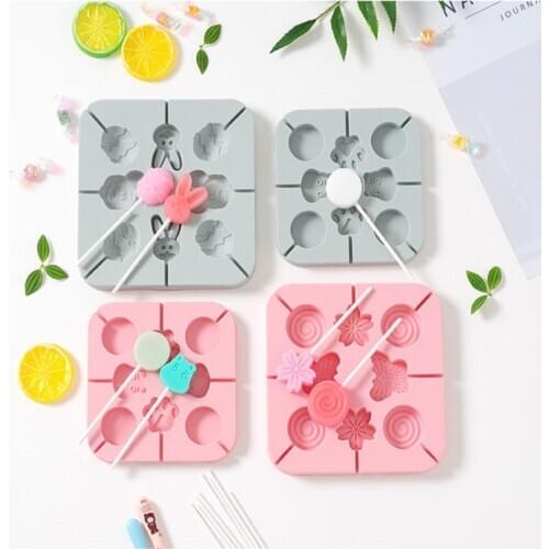 Lion Elephant Lollipop Mold Chocolate Candy Silicone Baking Mould Flower Animal Cake Decoration Molds Fondant Making Tools