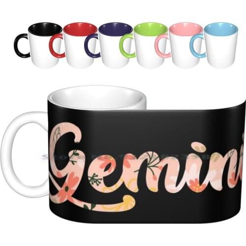 Floral Gemini Ceramic Mugs Coffee Cups Milk Tea Mug Floral Gemini Zodiac Astrology Flower Flowers Girly Trend Cute Pink Orange