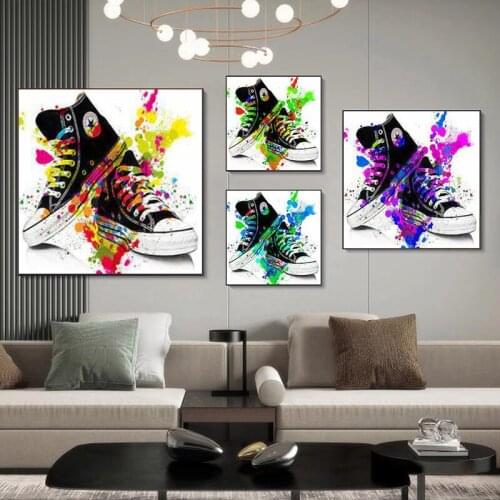 Colorful Graffiti Art Sneakers Canvas Painting Modern Wall Art Sport Shoes Posters Prints for Living Room Wall Pictures No Frame