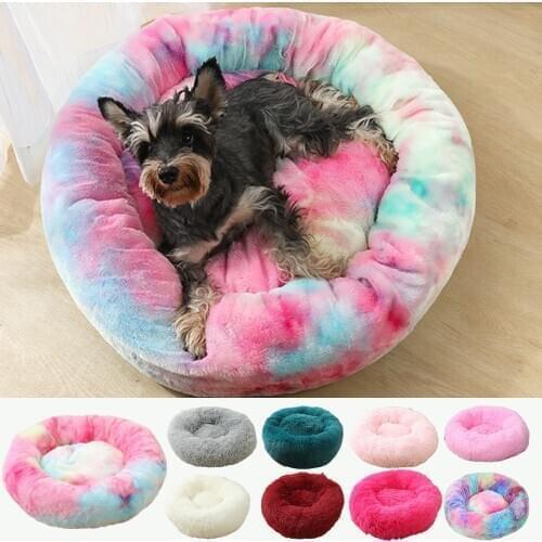 Round Plush Pet Dog Bed Mat Pet Sofa Waterproof Bottom Soft Wool Warm Kennel Cat Mat Cats Dogs Basket Pet Supplies Accessories