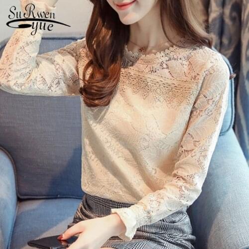 Fashion Woman Blouses 2021 Long Sleeve Apricot Lace Women Blouse Shirt Women Tops Lace Blouse Women Shirt Clothes Blusas C900 40