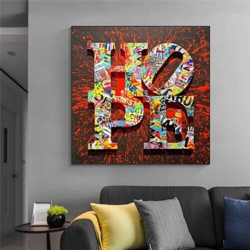 Motivational Artwork Hope Letter Graffiti Art Paintings Print on Canvas Modern Street Art Posters and Prints Home Decoration