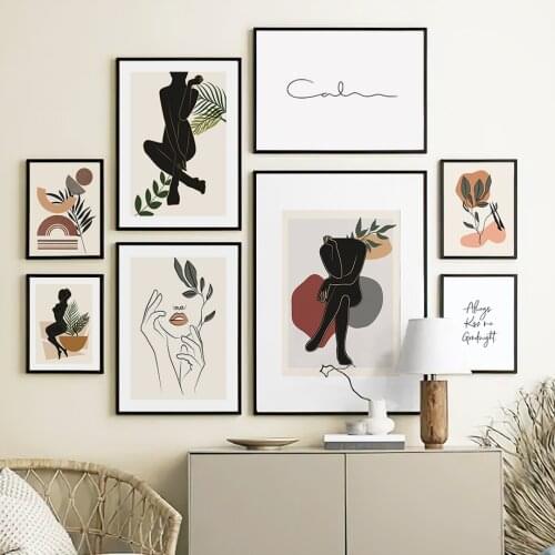 Wall Art Canvas Painting Plants Leaves Abstract Girl Body Flower Face Nordic Posters And Prints Wall Pictures For Living Room